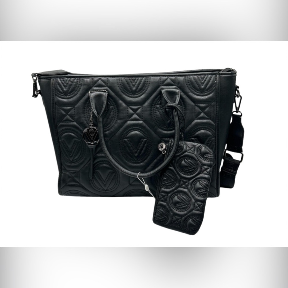 Large black tote matching full sized wallet top handle Crossbody